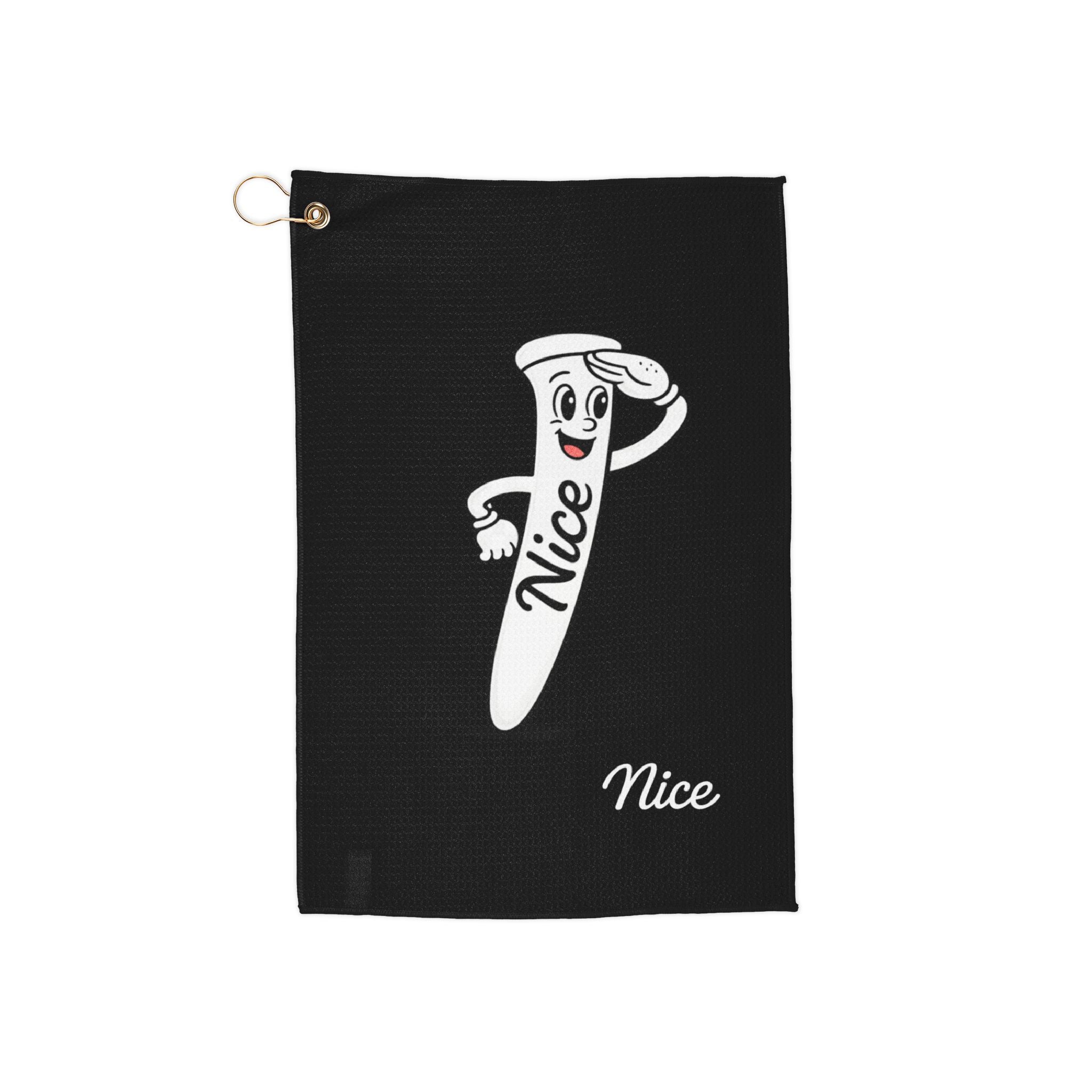 "Nice" Golf Towel — Pegz Golf Tee Design, Lightweight Microfiber with Grommet & Clip